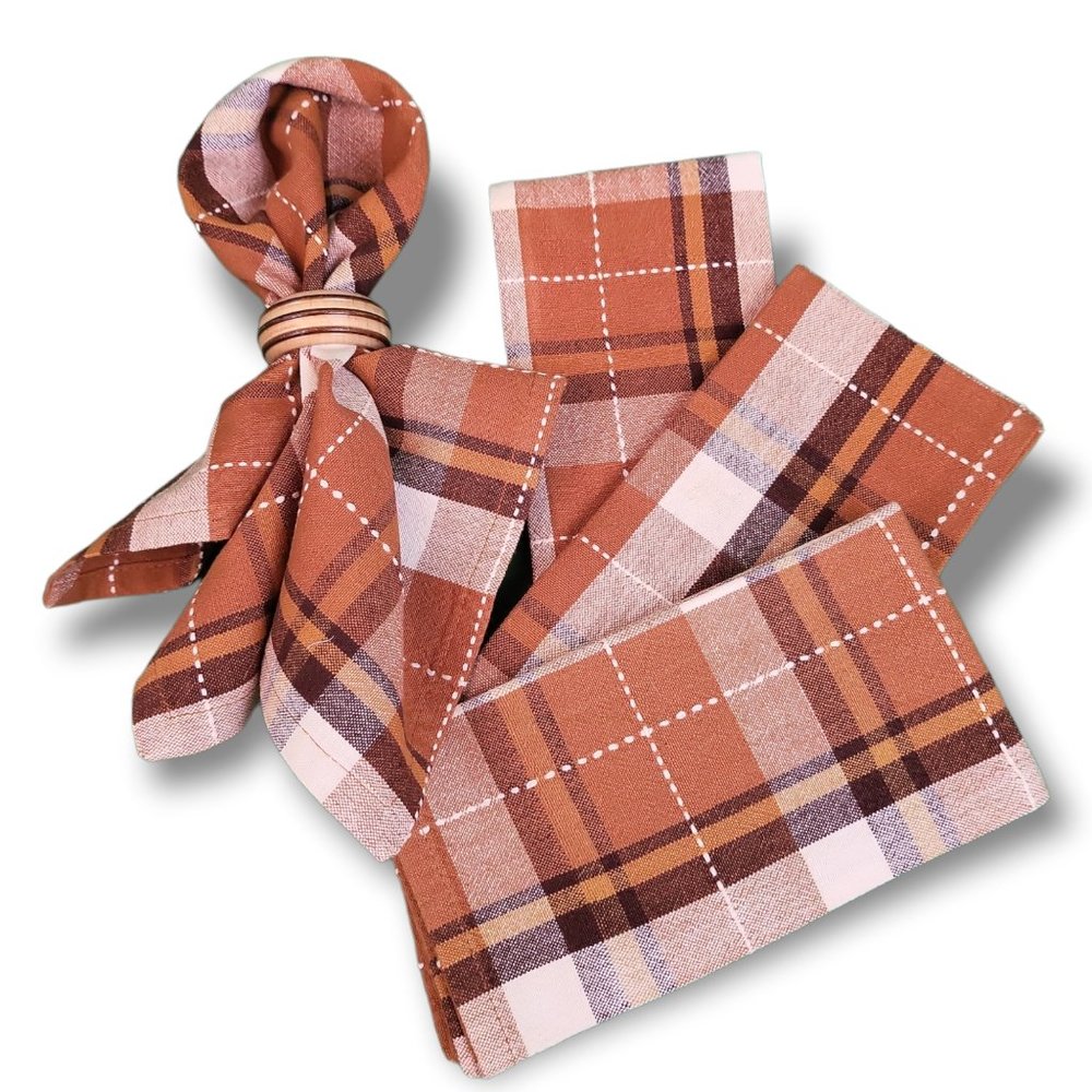 Vintage Set of 6 Cloth Napkins- Cotton Poly Blend Elegant Fall / Autumn Design •